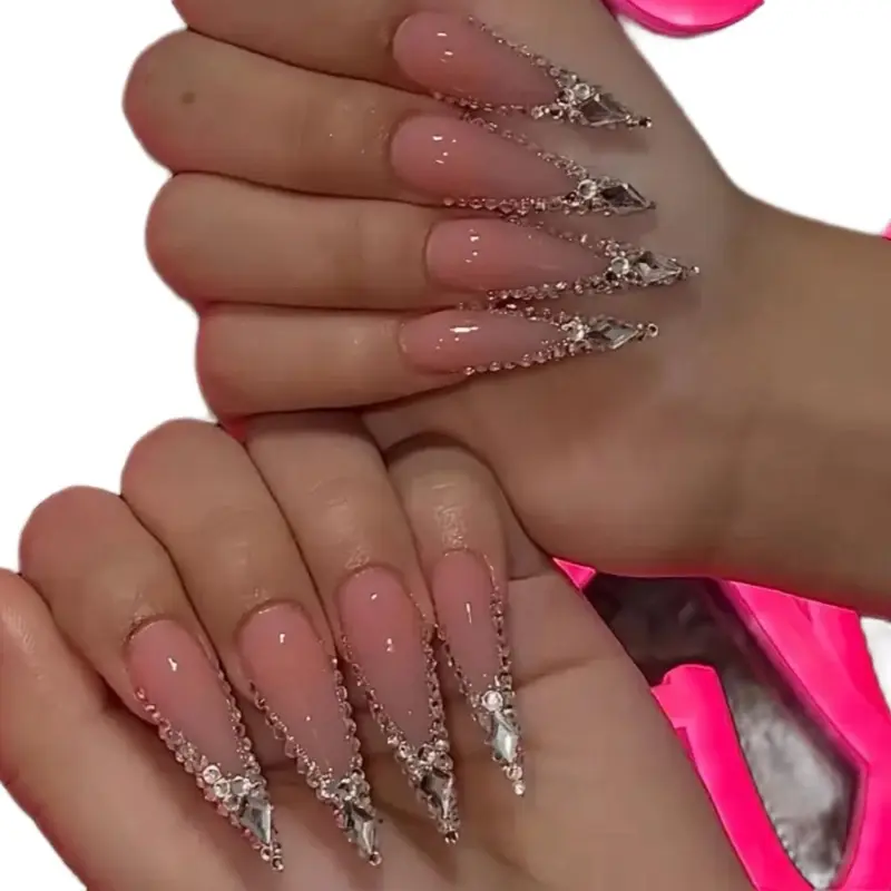 Rhinestone press on nails silver
