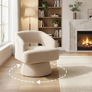 360° Swivel Barrel Chair with Openwork Backrest - Velvet Accent Armchair for Living Room Bedroom Vanity, Comfy Cushion Round Lounge Seat, Ergonomic Reading Chair for Home Office Apartment