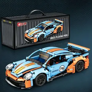 1:14 RC Supercar Building Kit with Acrylic Display Case - 1000+ Pcs Gulf Racing 911 Inspired Model - Dual Motors & LED Lights Remote Control Car - Perfect Holiday Gift for Kids, Teens & Adult Collectors