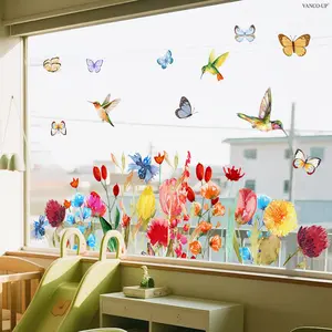 Colorful Floral Plant Static Window Stickers 30×90cm Spring Summer Glass Decor Decals Flowers