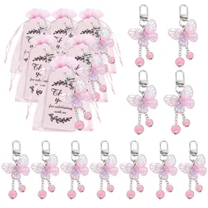 Butterfly Pendant Handmade Keychain Set, Includes Keychain, Organza Bag, Thank You Card, Ideal for Weddings and Parties, Key Chain Cute