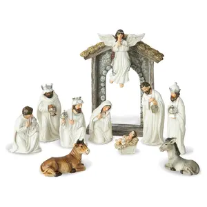 Glitzhome 11pc Ivory Resin Nativity Figurine Se t