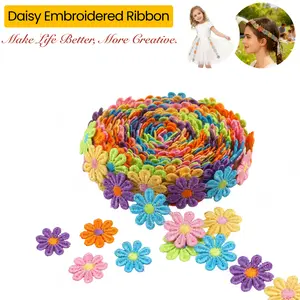 IDONGCAI Daisy Flower Lace Trim Embroidered Ribbon for DIY Sewing Handmade Crafts Wedding Decoration 2.5CM Wide 5 Yards Multicolor Floral Design diy supply