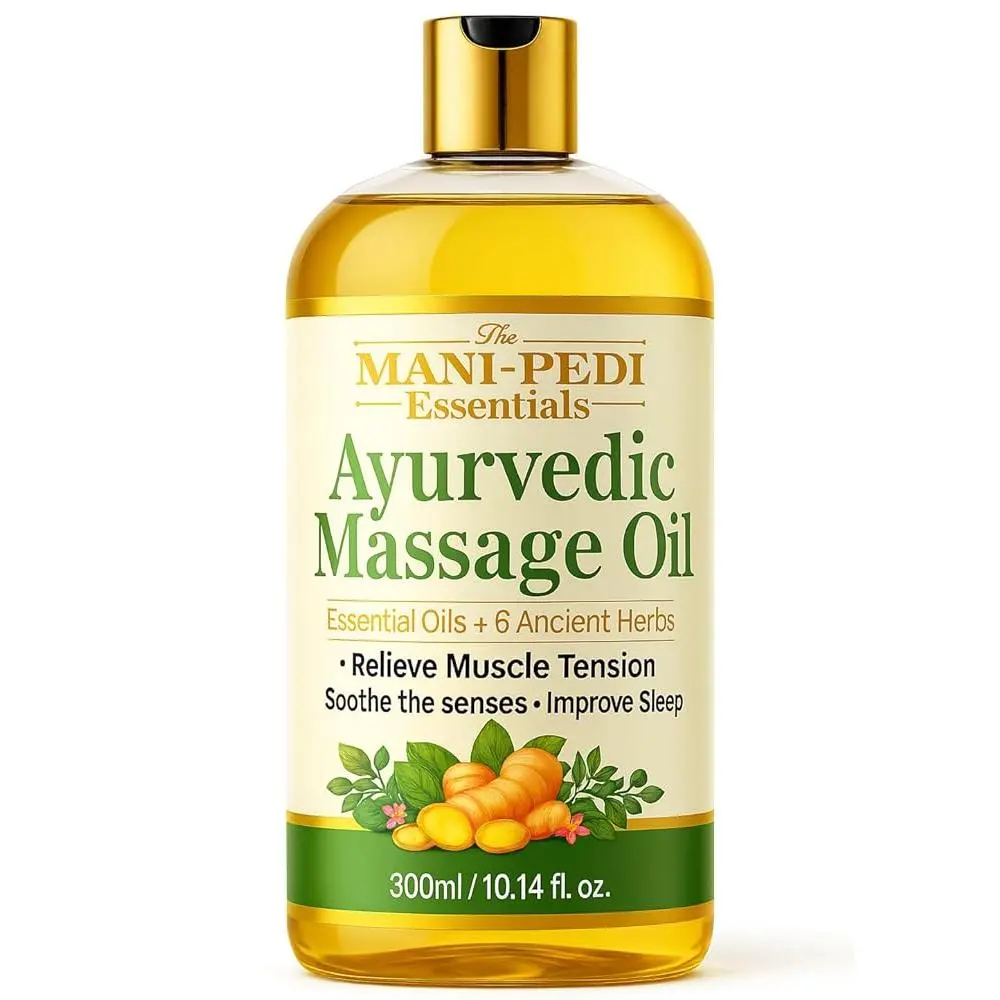 TMPE Ayurvedic Massage Oil 300ml - Clove, Almond, Lemongrass & Lavender Infusion, 6 Herbs, Relieve Tensions & Calm Nerves