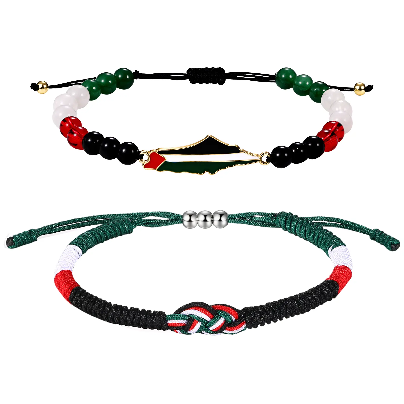 OIDEA 2-Piece Palestine Map Bracelet Set for Unisex, Handmade Beaded & Braided Rope with Adjustable Slider, Trendy Country Pride Jewelry, Trendy Jewelry, Adjustable Slider Bracelets