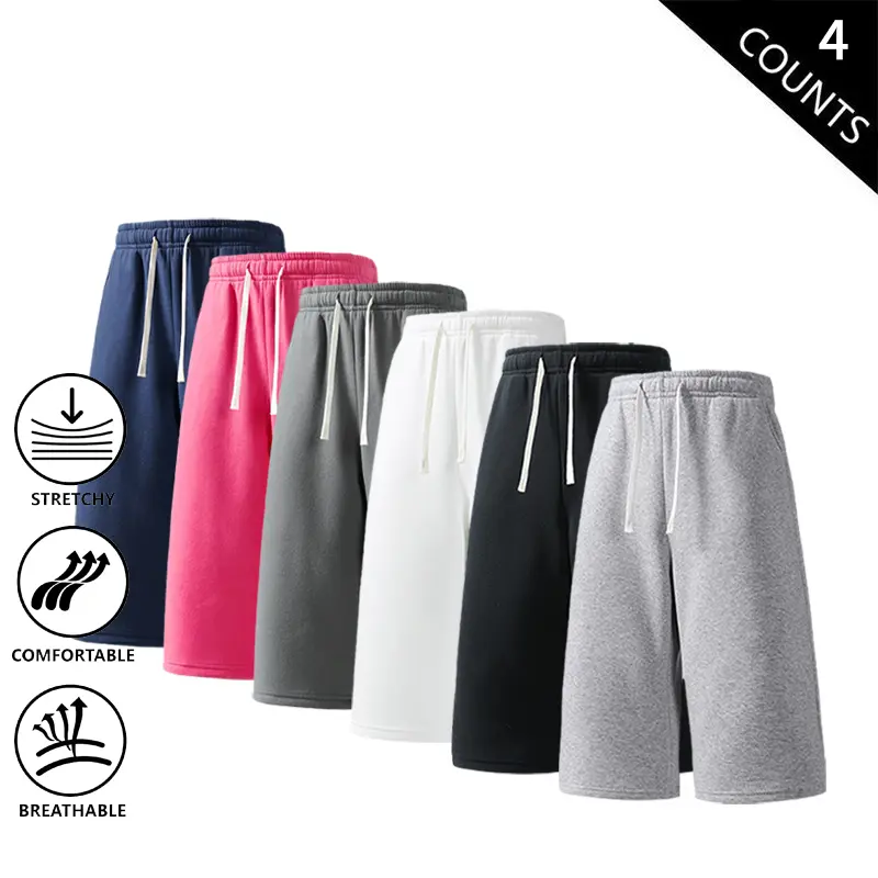 4-Pack Men’s Casual Sweat Shorts, Stretchable Breathable Knee-Length Shorts with Elastic Waist