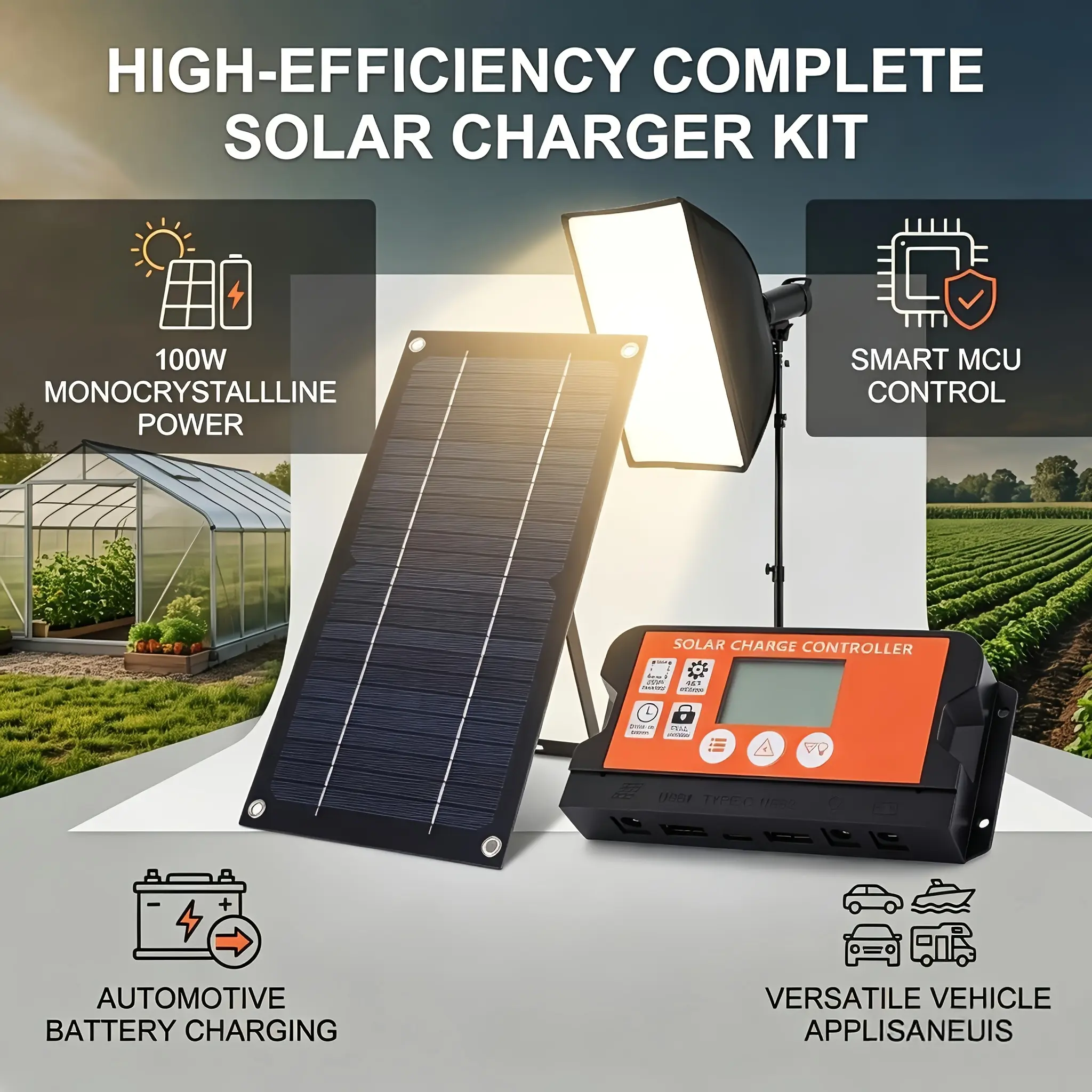100W Solar Panel Kit, Including A 12V 100A 600W Controller And Extension Cable, Suitable For Outdoor Camping, RV Travel, Solar Street Lights Wait, Essential For Outdoor Adventures