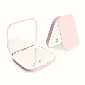 High-Definition 3x Mirror Magnification Portable Flip Cover Circular Folding LED Makeup Mirror with Three Level Dimming & One Side Enlarged 3X Beauty Mini USB Light Emitting Charging Small Mirror Gifts for Men Women Unique Cool Gifts