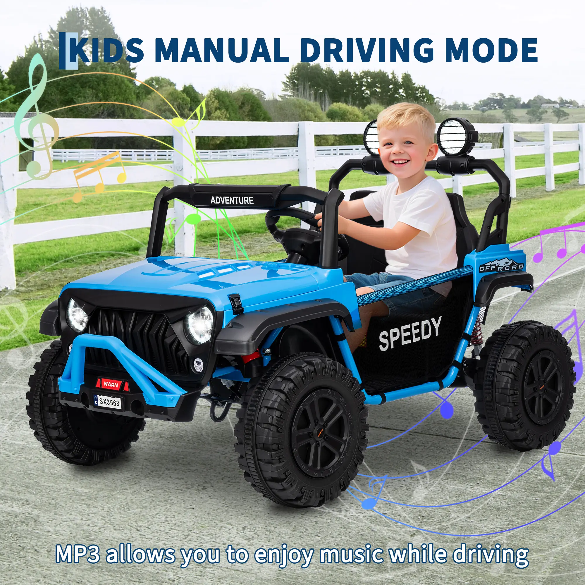 Garvee 24V Ride On Toys for Big Kids with Remote Control, 4WD Electric Car, 2 Seater UTV, Spring Suspension, Front and Behind LED Lights, Dual Storage, 3 Speeds, Bluetooth Music, Parent Safety Brake