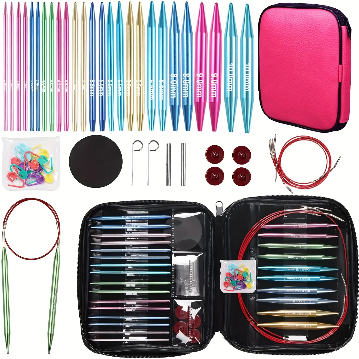 Interchangeable Circular Knitting Needles Set with Case 13 Pairs of Aluminum Circular Knitting Needle for Handmade DIY Knitting with Knitting Accessories,(2.75mm-10mm)