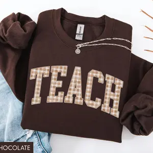 Teacher Fall Sweatshirt, Fall Teacher Sweater, Gingham Teacher Fall Shirt, Cute Autumn Teach Sweatshirt, Trendy Fall Sweater for Teacher