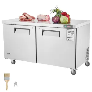 fathersdaygift  VEVOR 60 Commercial Refrigerator Sandwich Salad Prep Table, 16.4 Cu. Ft Stainless Steel Refrigerated Food Prep Station with 2 Doors, Frost Free Refrigerator with Lock for Restaurant, Bar, Store