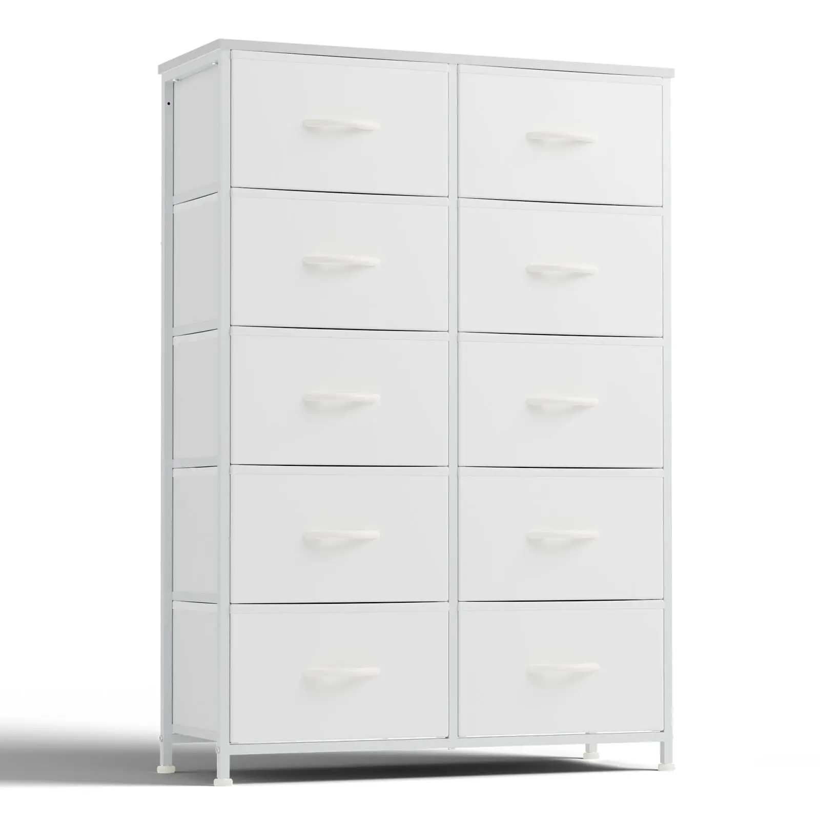 10-Drawer Tall Fabric Drawer Cabinet - Vertical Dresser, Storage Dresser with Fabric Bins & Wood Top for Bedroom Closet Organization, Drawer Organizer Cabinet, Fabric Drawers Dresser