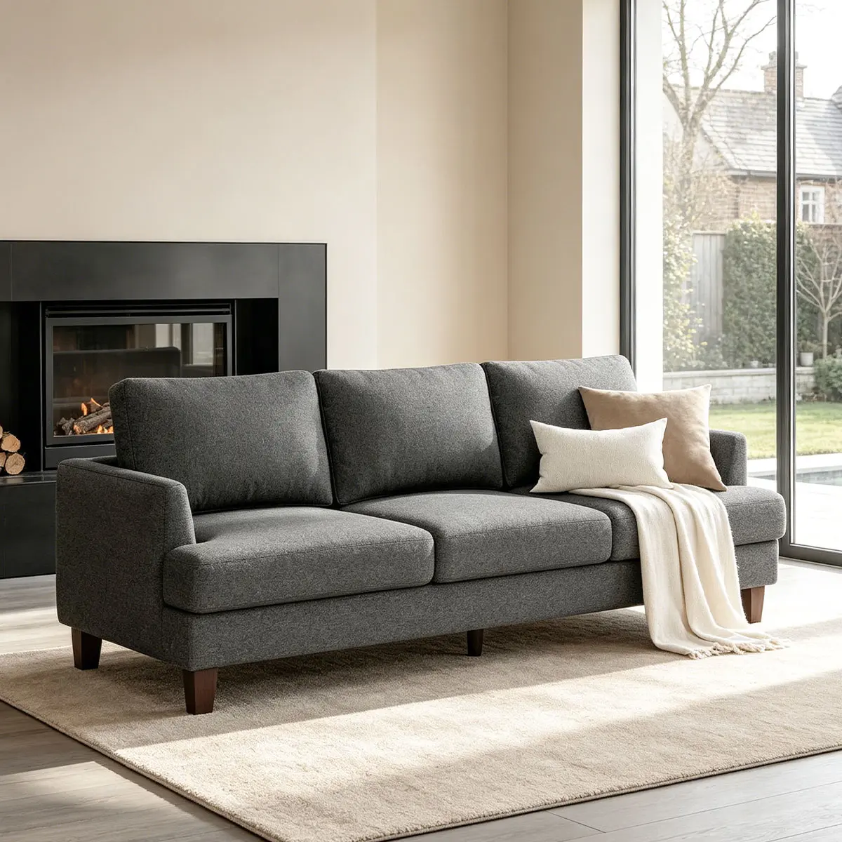 Living&Giving 89" Deep Seat Linen Sofa, Modern 3 Seater Upholstered Couch, Comfy Mid-Century Sofa for Living Room, Apartment & Bedroom sohochic