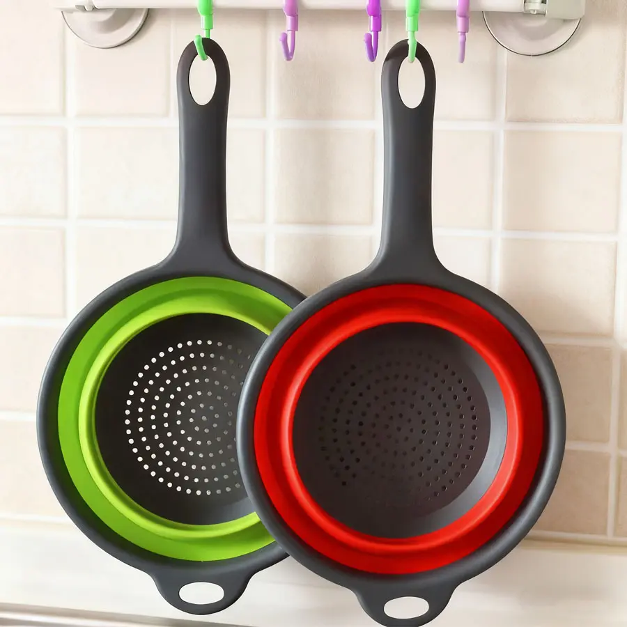 1/2pcs Space-Saving Foldable Kitchen Colander, Silicone Strainer for Pasta, Veggies & Fruits, Strainers and Colanders