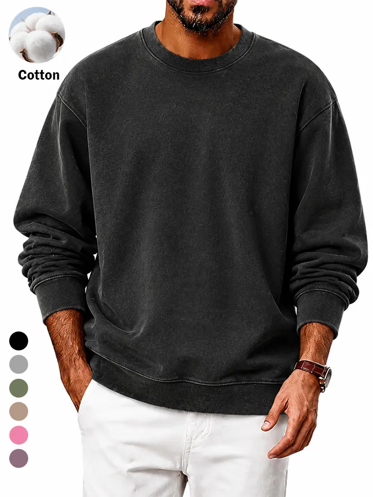 Mens Oversized Crewneck sweatshirt Pullover Women Fall Acid Wash Plain Preppy Streetwear Cotton Vintage  Sweatshirt, Menswear,Casual top,long Sleeve men
