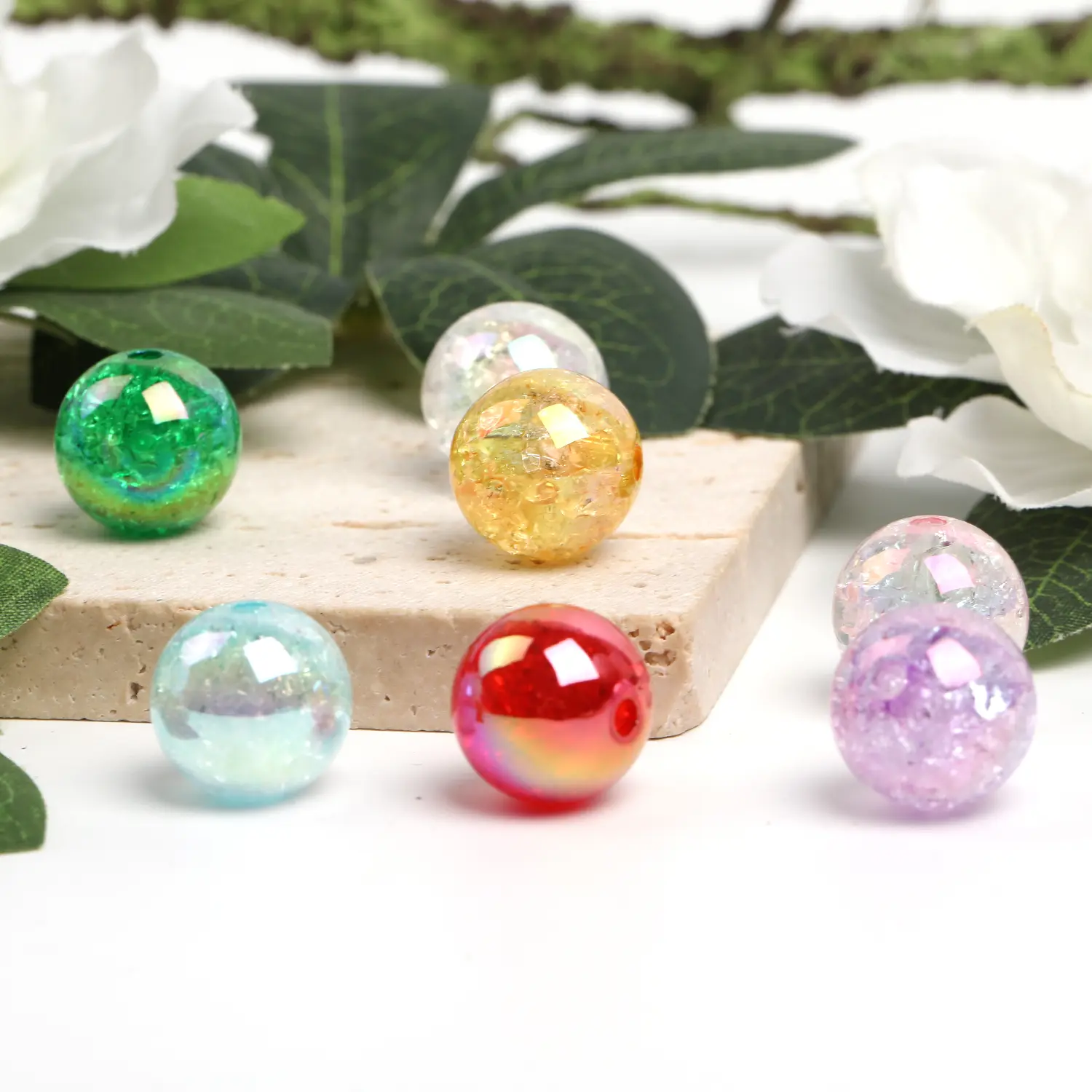 [B46]Crackle Beads acrylic transparent crack bursting beads DIY handmade floral ice cracking bursting beads diy craft