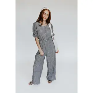 Women's Gingham Woven Jumpsuit, Prowell Black Multi Design