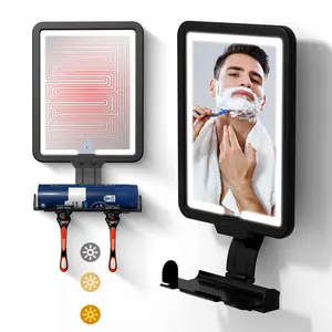 Shower Mirror Fogless for Shaving,Quick Anti Fog Mirror for Shower,3-Color Light Bathroom Mirror with Strong Adhesive Backing,Makeup Shower Shave Mirror,Black Bathroom Decor Makeup Mirror for Wall