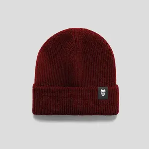 Gymreapers Ribbed Knit Skull Beanie - Maroon for Cold Weather Performance and Comfort