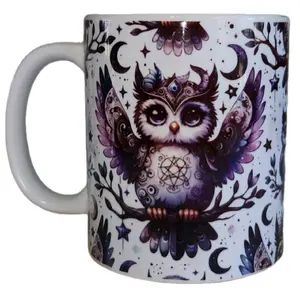 Purple Mystical Owl 11oz Ceramic Coffee Cup - Perfect for Your Morning Drinks - Drinkware