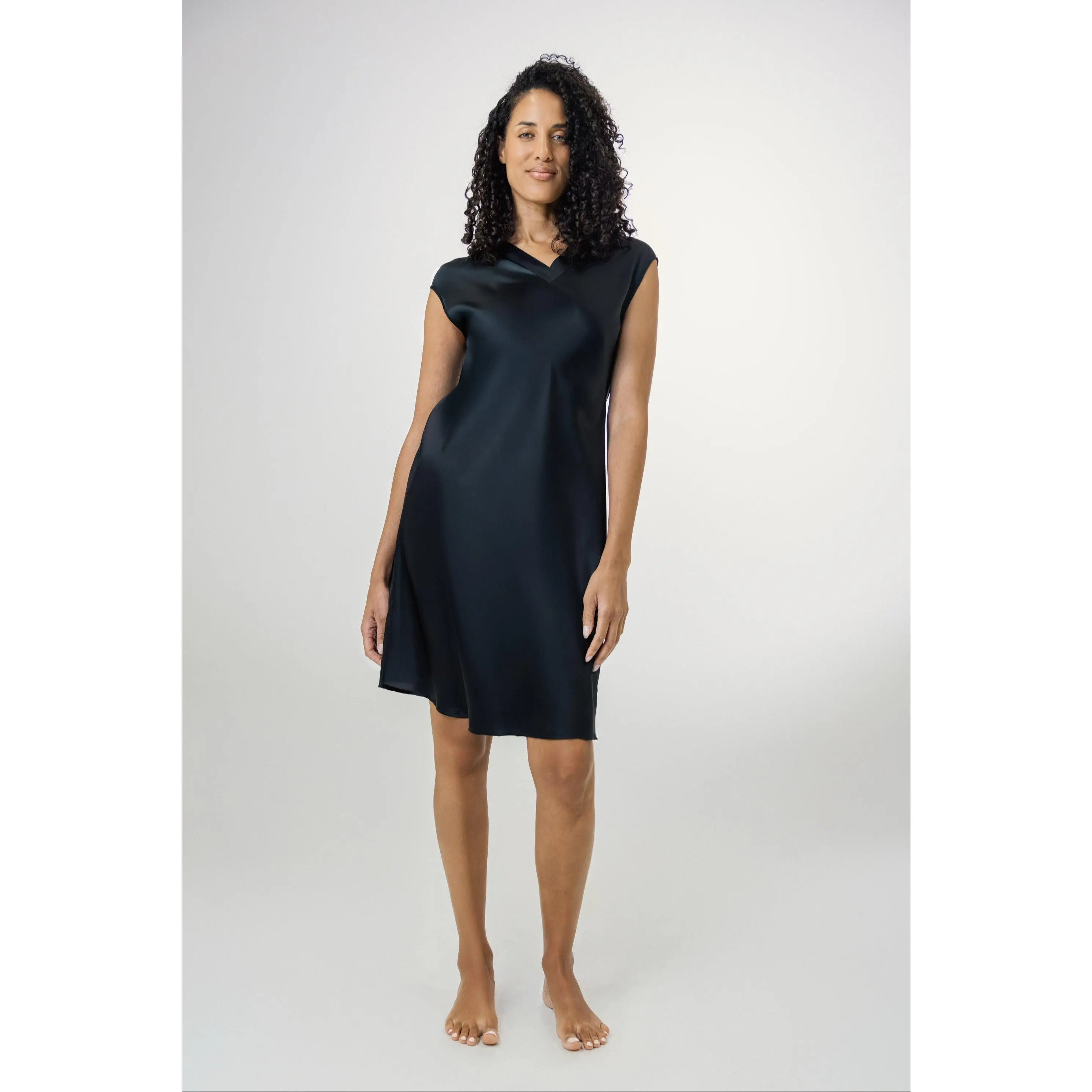 Soft Pure Silk Midi Nightgown for Women In Black