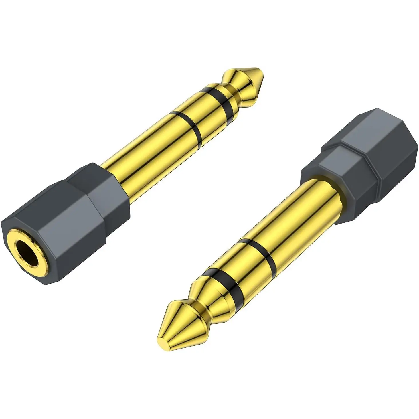 2-Pack Grey Plated 6.35mm 1/4 Male to 3.5mm 1/8 Female Stereo Audio Jack Plug Adapter, Plug-and-Play Accessories for Headset, Guitar, Amp