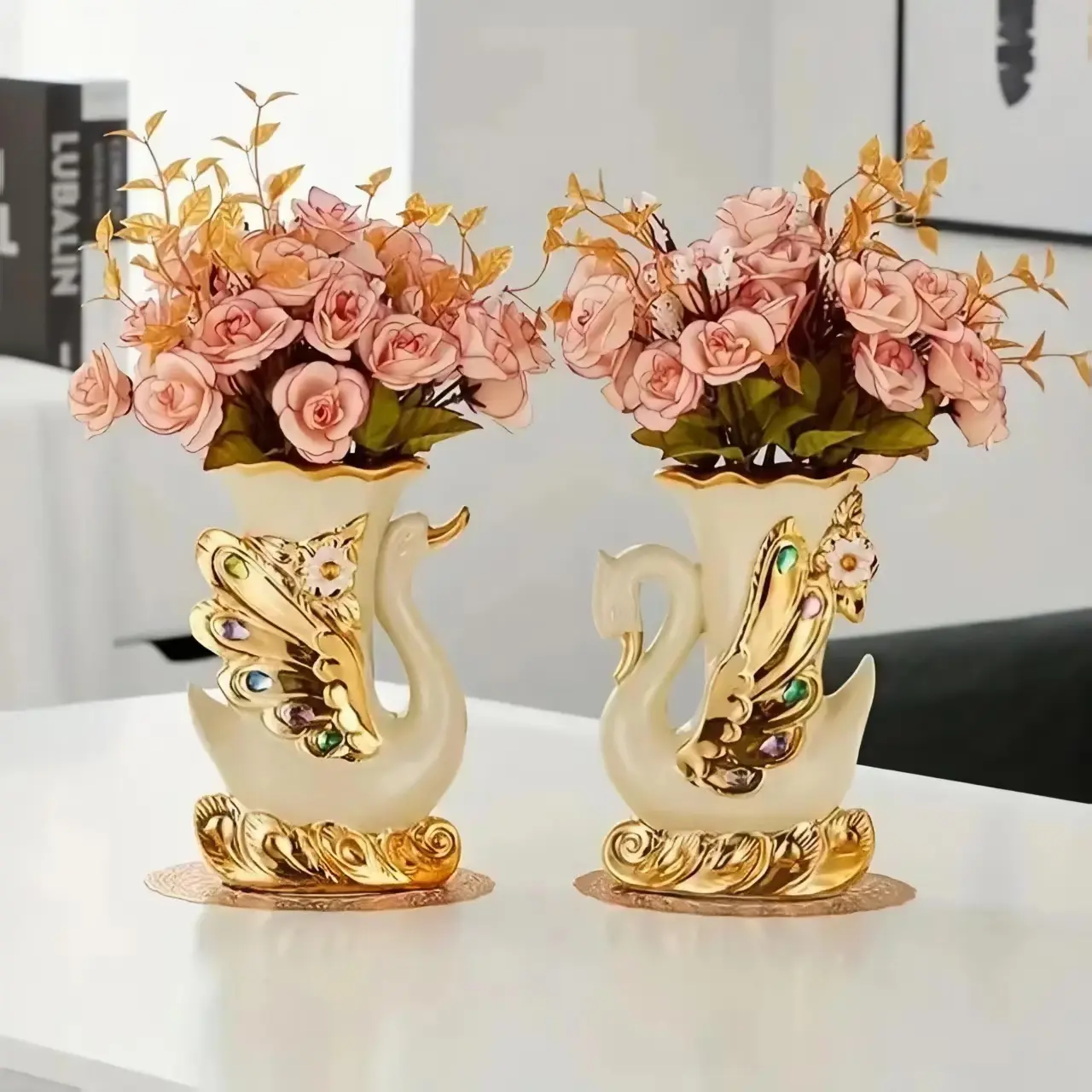 2pcs modern ceramic vase, swan vase Elephant vase Suitable for flowers and fake plants, fake grass, rose petals Suitable for living room, dining table, bedroom, balcony, suitable for Christmas, decorative household products