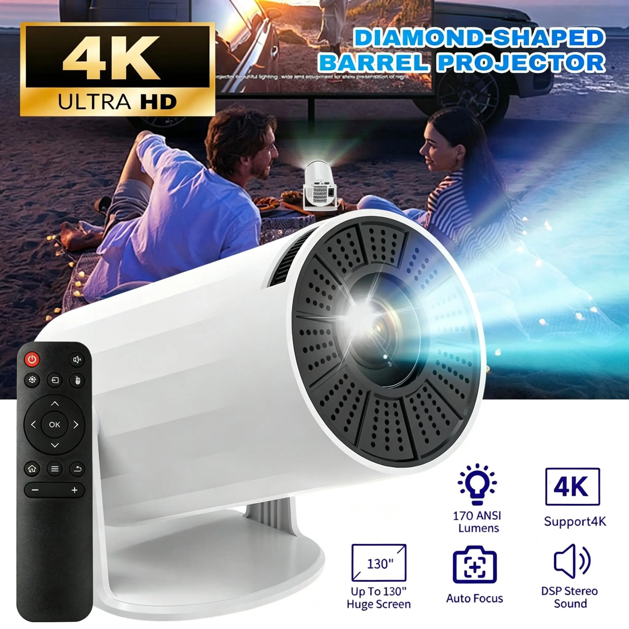Multifunctional Portable Mini Movie Projector with 2.4G/5G WiFi-6, Bluetooth 5.4, 4K Decoding, iOS/Android Screen Mirroring, 130-Inch Display, for Home & Outdoor Use, Ideal Holiday Gift