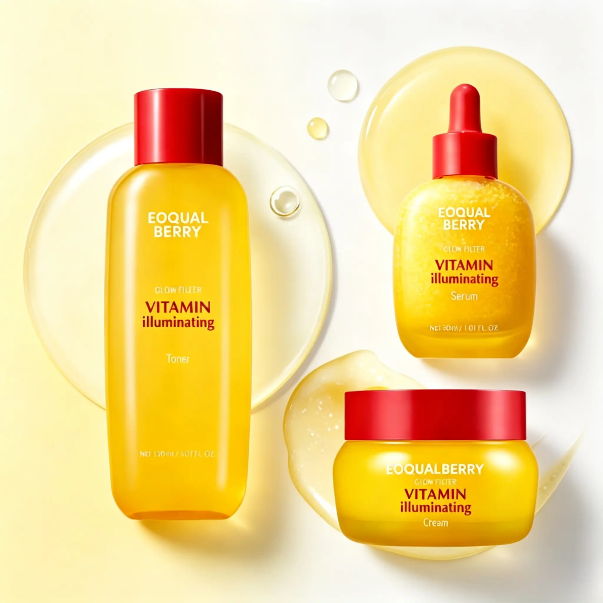 EQQUALBERRY Vitamin Brightening Dual-Effect Set - A brightening skincare ritual containing Vitamin C, Niacinamide, and TXA | Targets dark spots and uneven skin tone | Moisturizes + repairs the ceramide barrier | Serum 30ml + Cream 50ml + Toner 150ml