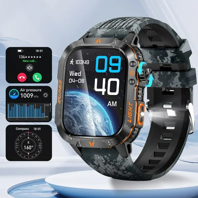 2.01 inch Large Screen GPS Smartwatch, Fitness Tracker Android Watch with 100+ Sports Modes, Health Management, LED Light, Compass, 600mAh Large Battery Life for Men & Women, Multifunctional Smartwatch