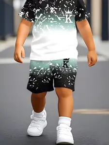 Teenagers' Summer Casual Short Sleeve Top Shorts Set, Trendy Fashion Letter Print, Comfortable Short Sleeve for Parties Gifts