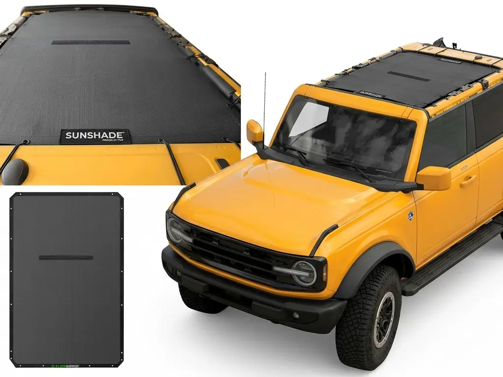 Ford Bronco 4 Door Premium Mesh Sun Shade - Black, 2021-2026 Fitment, Full Length Bimini Top Accessory, Customized Look, Doesn't Flap in Wind, UV/Wind/Noise Blocking Roof Screen for Outdoor Driving