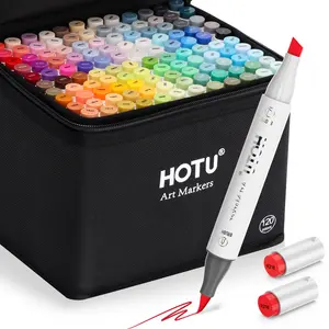 HOTU Dual Tip Alcohol Markers Set – 60/100/120Colors, Fine/Brush & Chisel Tips, Easy Blending, Safe Materials, Colorless Blender, Perfect for Kids & Artists, Sketching, Adult Coloring, Great Gift Idea