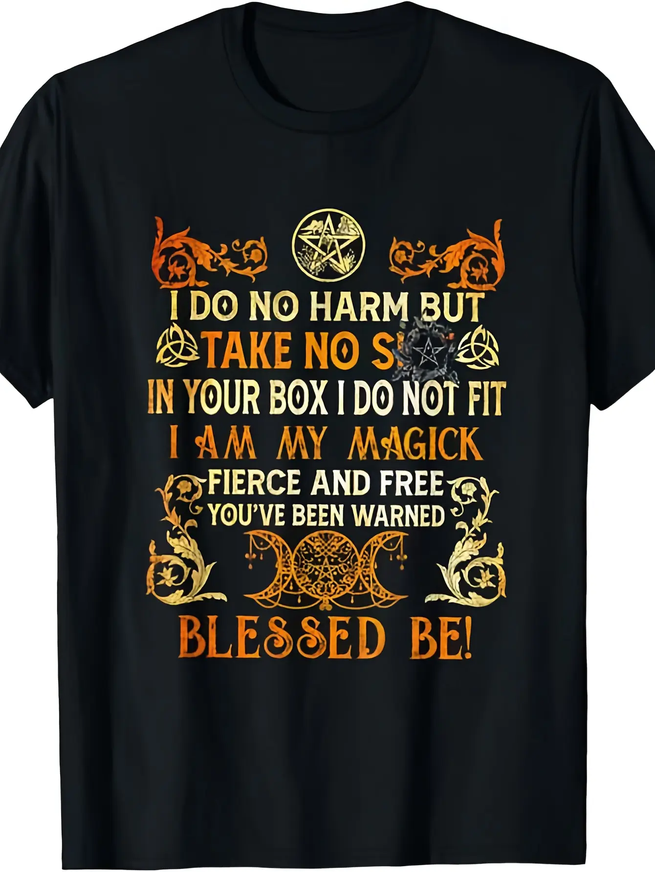 Harmless Good Witch Style Retro T-Shirt- Soft and Breathable Witchcraft Symbol Print Top, Unisex Loose Casual Style, Suitable for Paganism, Witchcraft, and Daily Wear, Machine Washable
