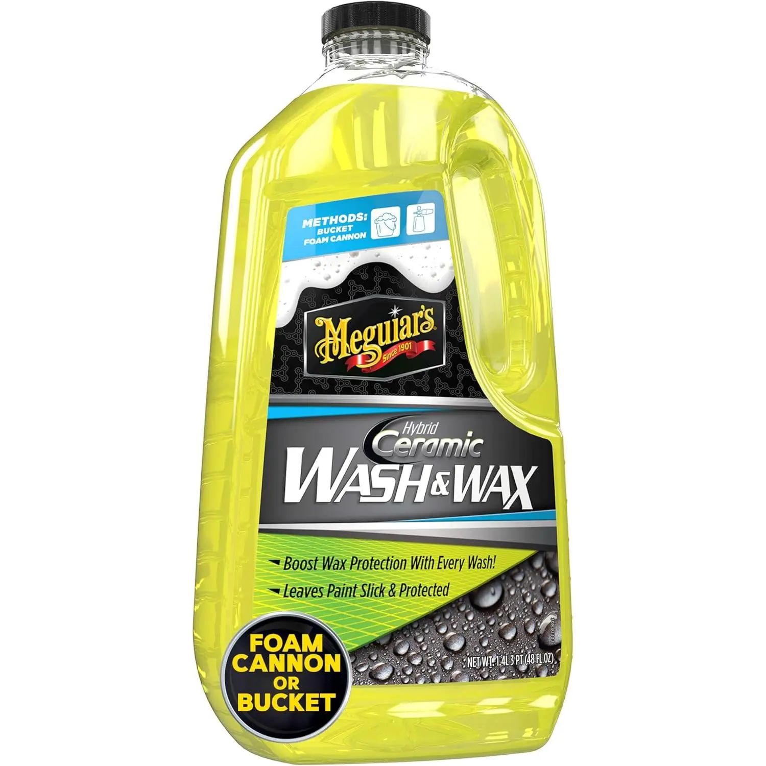 Meguiar's Hybrid Ceramic Wash & Wax - Sophisticated Car Wash Gently Cleans and Adds Shine and Slickness While Boosting Paint with Hybrid Ceramic Wax and Extreme Water Beading - 48oz, Cleans + Waxes, Gentle On Wax