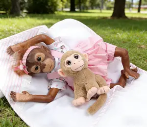 Pink Dress Reborn Monkey Doll - Realistic VInly Monkey Baby with Floral Headband, TikTok Trending Collectible Toy Gift for Kids 3+