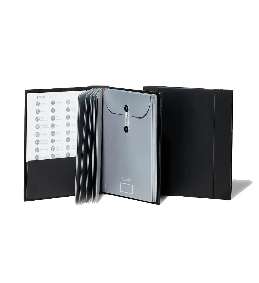 Savor Folio Documents Organizer Binder - Office Desk Accessories Organizer with 3 Vertical & 3 Horizontal Envelopes for 8.5x11" Papers, Passport, Birth Certificate (11.1x2x12.88in, 2.01lbs) with Hand-Illustrated Labels