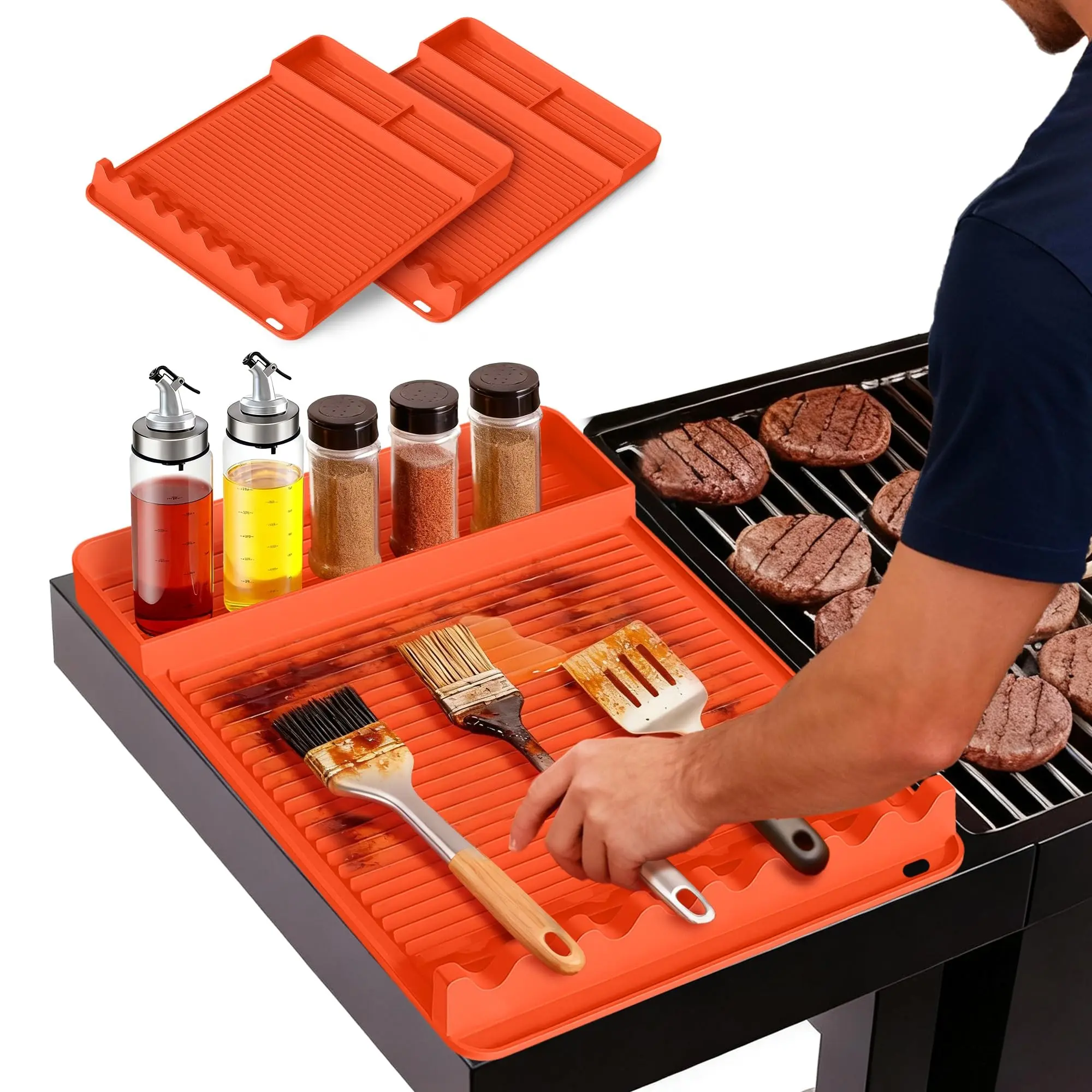 Silicone BBQ Mat 16x11.5 Inch Non-Slip Tool Pad with Sauce Drainage, Wave Design, Outdoor Grill Accessory, Barbecue Utensils, Barbecue Accessories, Ideal Gift for Men, Dad, BBQ Enthusiasts