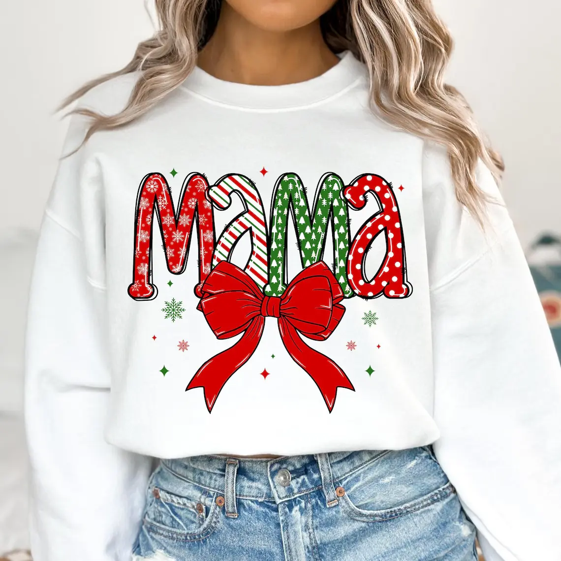 Christmas Mama Coquette Shirt, Mama Claus Shirt, Merry Mama Shirt, Christmas coquette bow Shirt, Doodle Letters Xmas, Candy Cane Santa Hot Cocoa