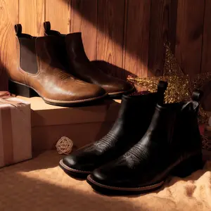 【Gifts Event】Eleet Chelsea Boots for Men - Square Toe Cowboy Chelsea Boots Ankle Casual Retro Western Stylish Boots Brown Classic Comfort Walking men Shoes