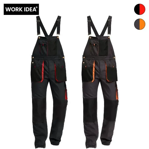 WORK IDEA Men's Sturdy Canvas Bib Overalls - Casual, Modest, Classic Basic Solid Color Workwear with Knee Pad Pockets, Rugged Utility Coveralls for Outdoor Work, Solid Color Overalls, Athletic