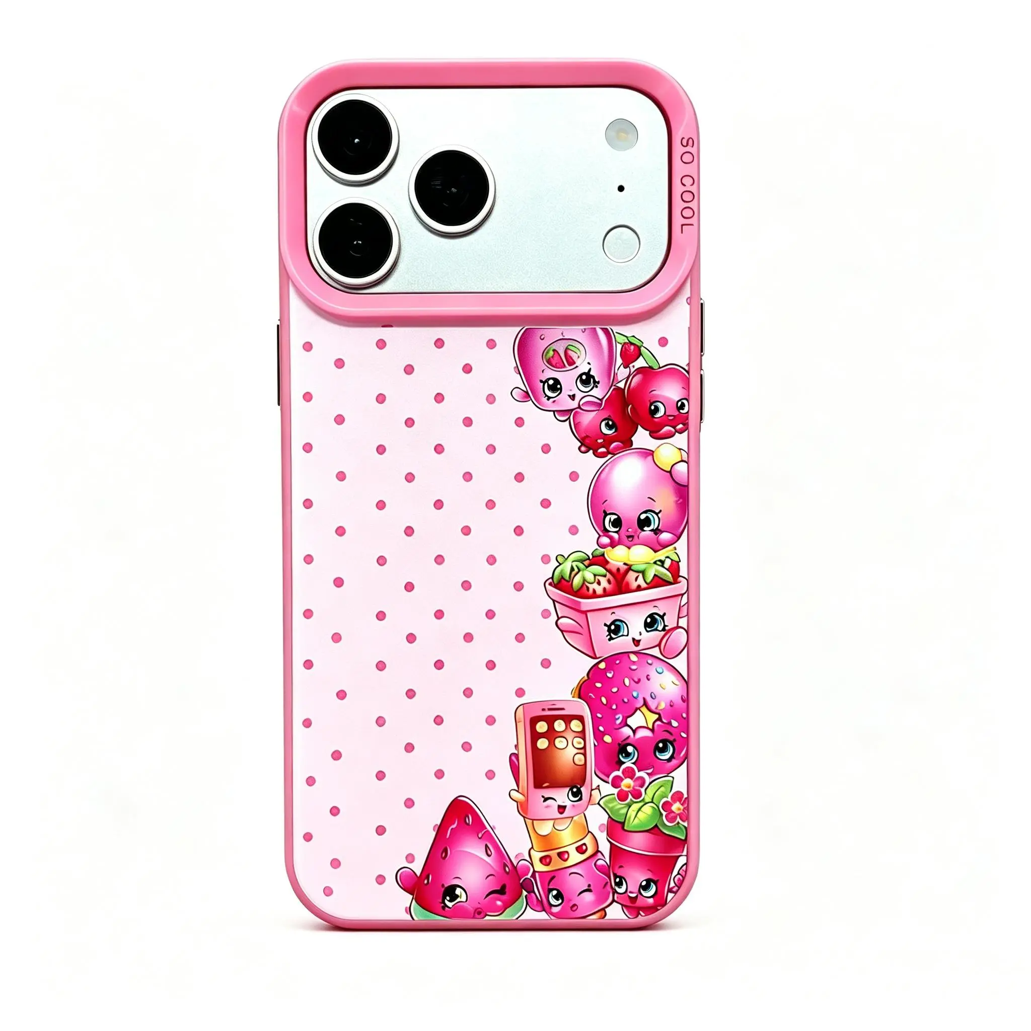 Shopkins Cartoon Print Smartphone Case, Sleek Silver-Tone Design, Multi-Model Cover with Full Access for iPhone 11-17 Pro Max/Plus, Samsung Galaxy S23-25 Devices