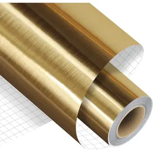 Brushed Gold Permanent Adhesive Vinyl Roll - 12" x 15 FT Premium Permanent Vinyl for Craft Signs Scrapbooking and Other Craft Cutters