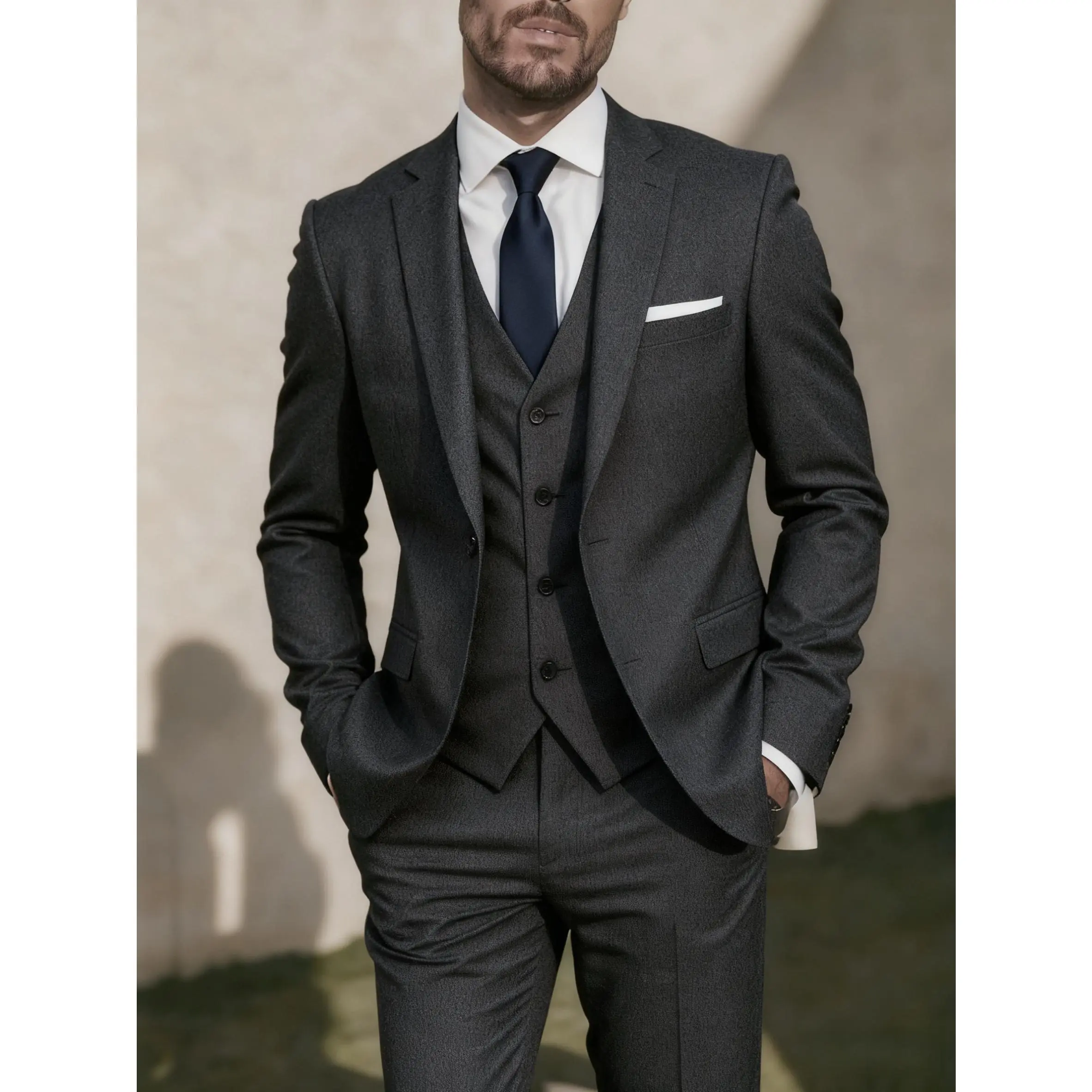 Men's 3-Piece Fitted Cut Menswear Set - Business Suits Set, Suit and Tie, Casual Option, Formal Work Uniform, Large Size Vest & Pants
