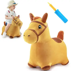 Bouncy Pals Hopping Horse, Toddler Girl Boy Inflatable Bouncing Animal Hopper Toy, Outdoor Indoor Plush Ride on Bouncer, Baby Birthday Gift 18 Month 2 3 4 Year Old Kid - Horse