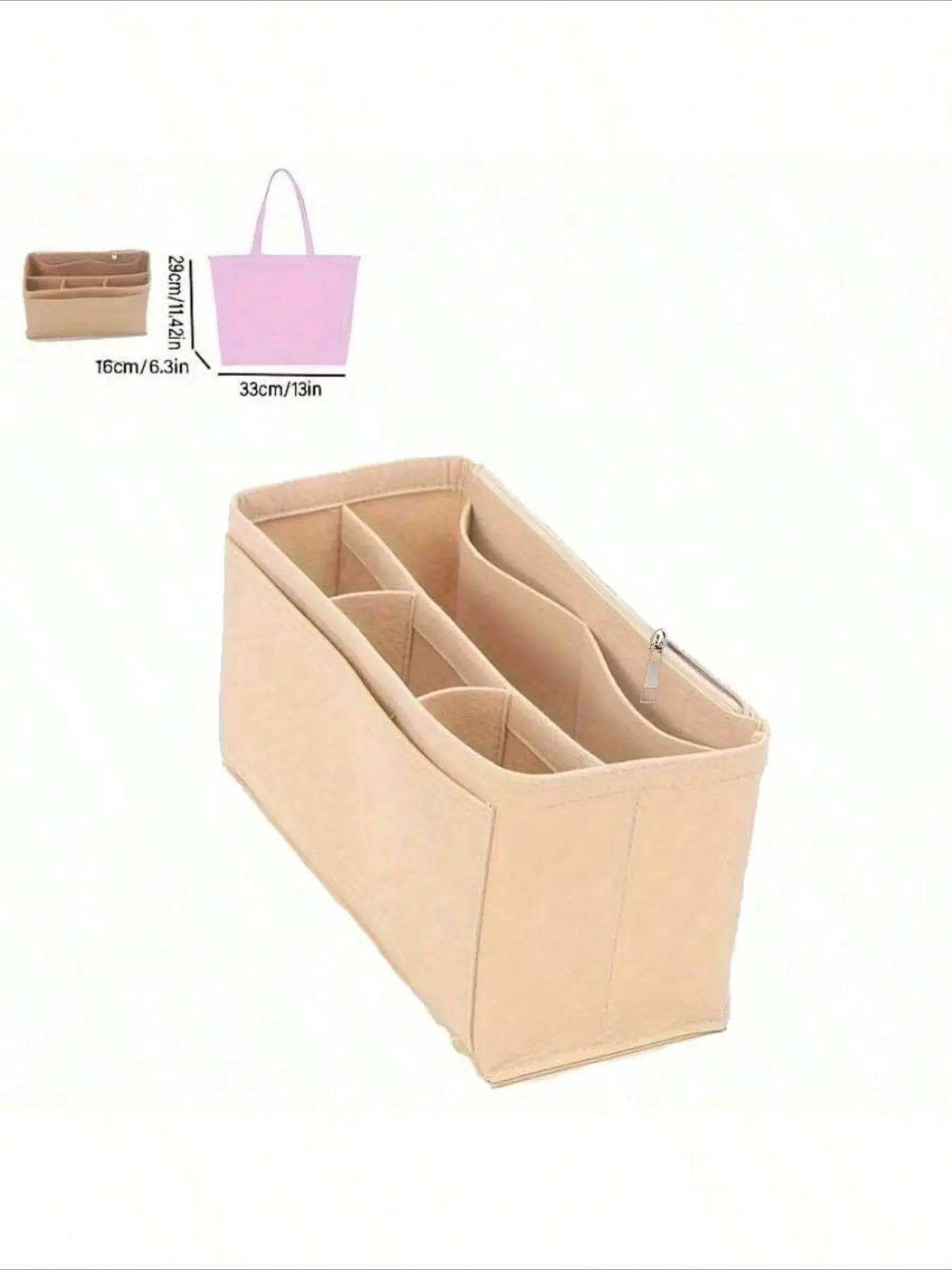 Felt Handbag Organizer With Zipper, Portable Cosmetic Storage Bag, Traveling Essentials, Travel Essentials Bag With Multiple Compartments, Lightweight Design For Makeup, Toiletries & Accessories, Zipper Closure