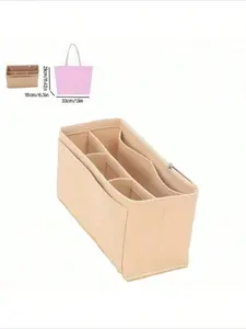 Felt Handbag Organizer With Zipper, Portable Cosmetic Storage Bag, Traveling Essentials, Travel Essentials Bag With Multiple Compartments, Lightweight Design For Makeup, Toiletries & Accessories, Zipper Closure