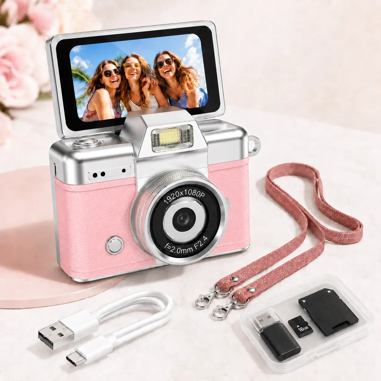 Y2K Mini Keychain Digital Camera, Cute Pocket-Size HD Camera with Flash, 0.96" Screen, 16G Card & Charging Cable Included, Retro Vlog Camera for Travel, Concerts, Parties & Everyday Fun