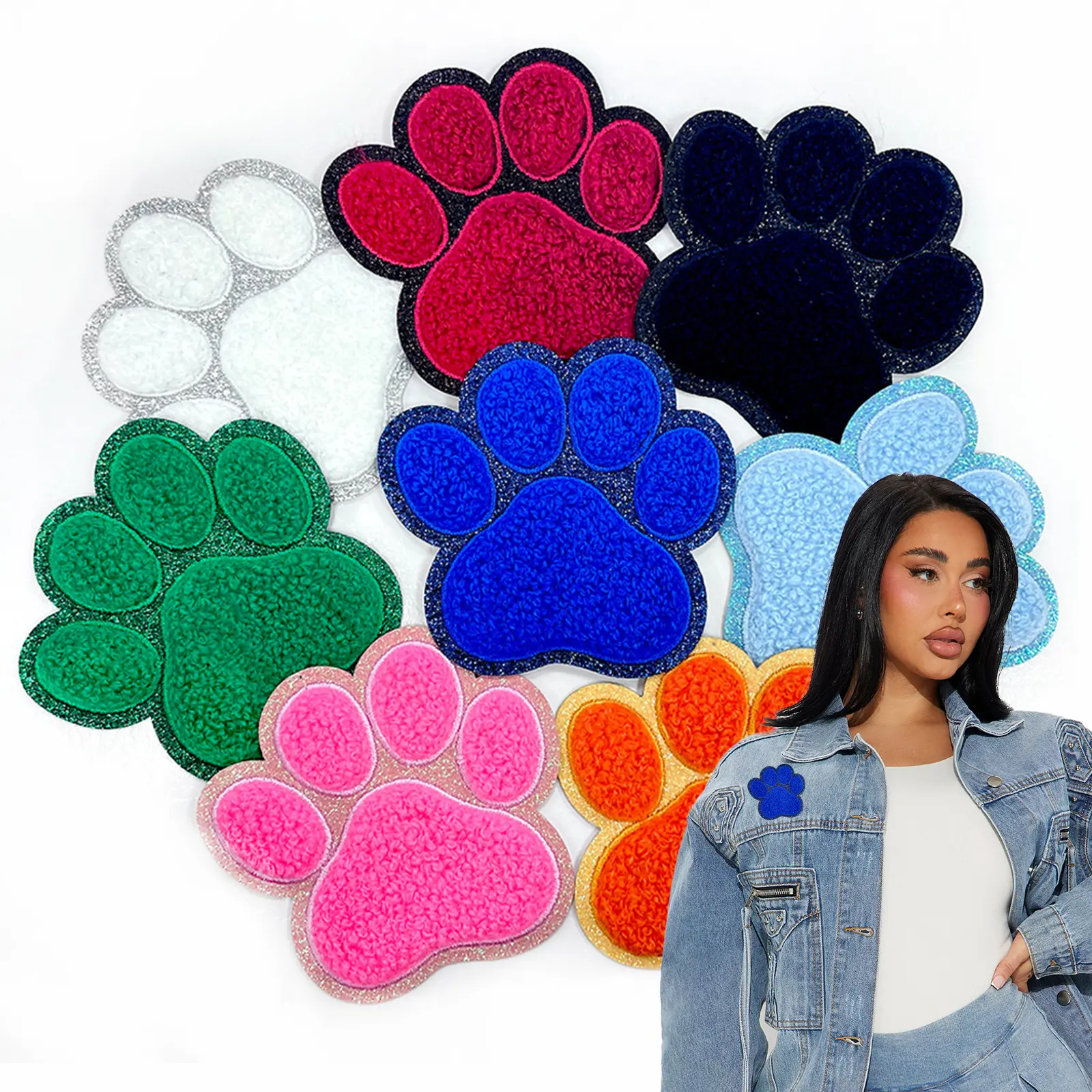 CY 8Pcs Embroidered Chenille Dog Paw Iron-On Patches - Appliques Embellishments for Trucker Hats, Clothes, Backpacks, Embroidery Patches